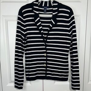 Chaps Women's Black and White Striped Cardigan